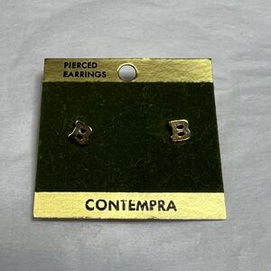 Vintage letter B Contempra Stud Gold Earrings Monogram NOS‎
